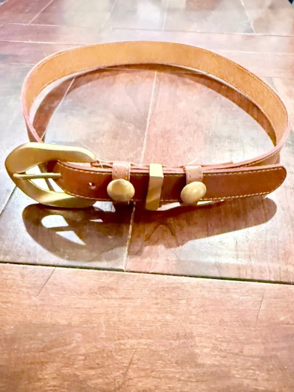 New! Anthropologie Everstar Western Brown Leather Belt with Studs Size Medium